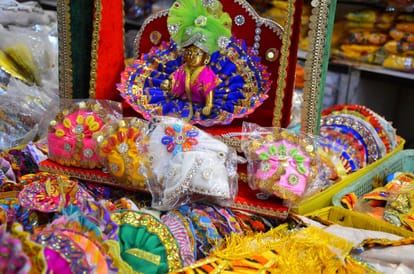 Market decorated with Laddu Gopal's costumes and ornaments in budaun