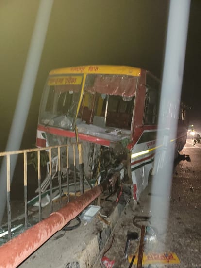 Bus collides with divider after crushing cows