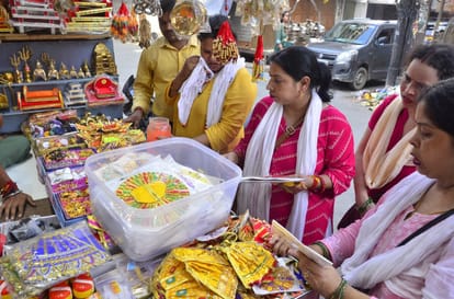 Market decorated with Laddu Gopal's costume and swings