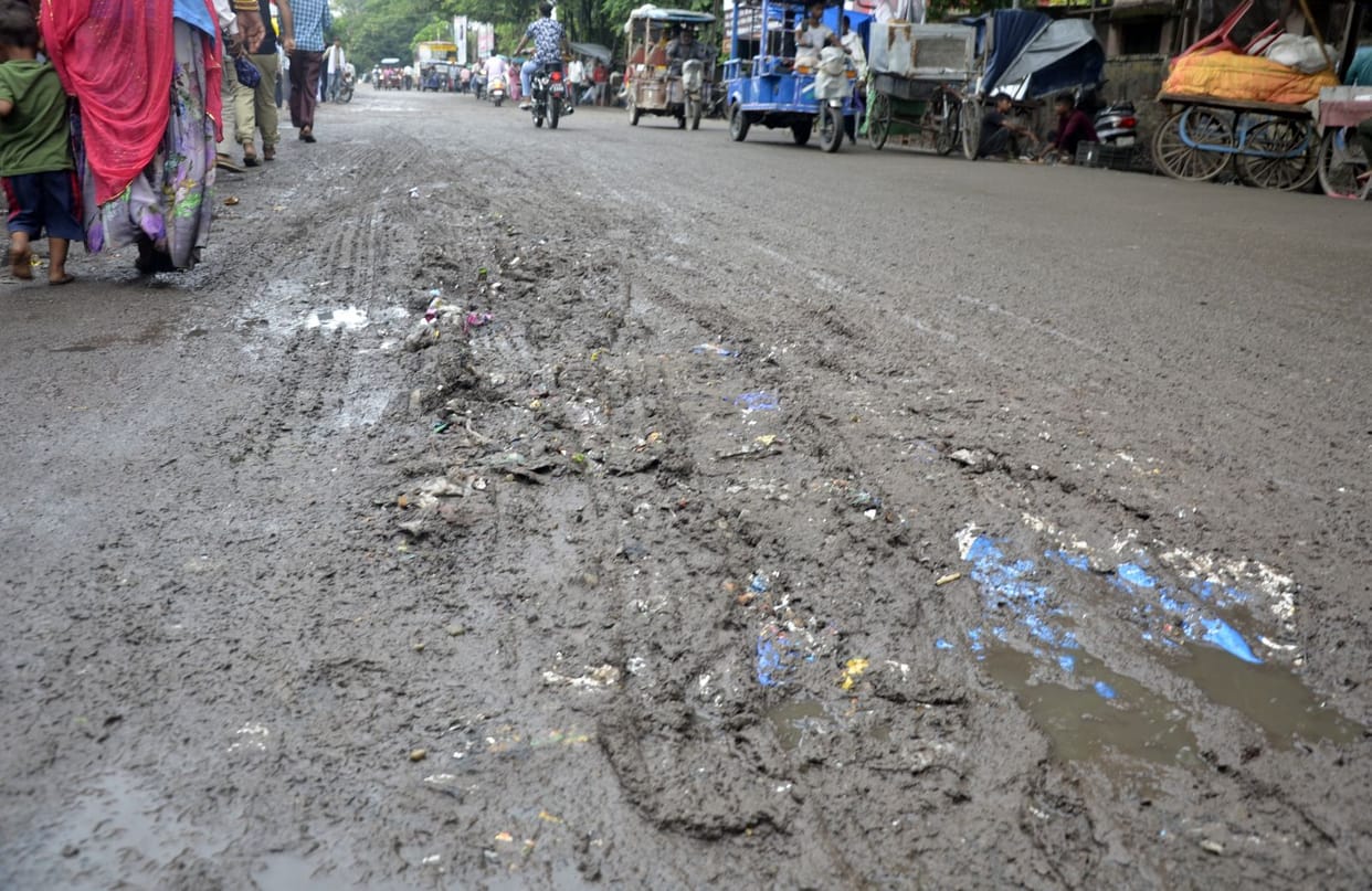 Mud at some places and waterlogging at some places due to rain