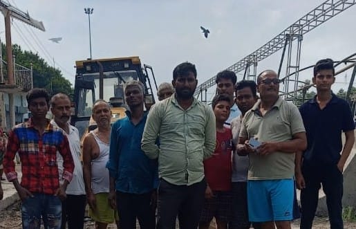 Villagers stopped filling potholes on service road