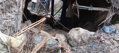 Pilibhit News: बारिश से गिरी पशुशाला की दीवार, दो जानवर मरे Wall of cattle shed collapsed due to rain, two animals died
