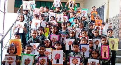Children made trees from tea leaves and pencil peels