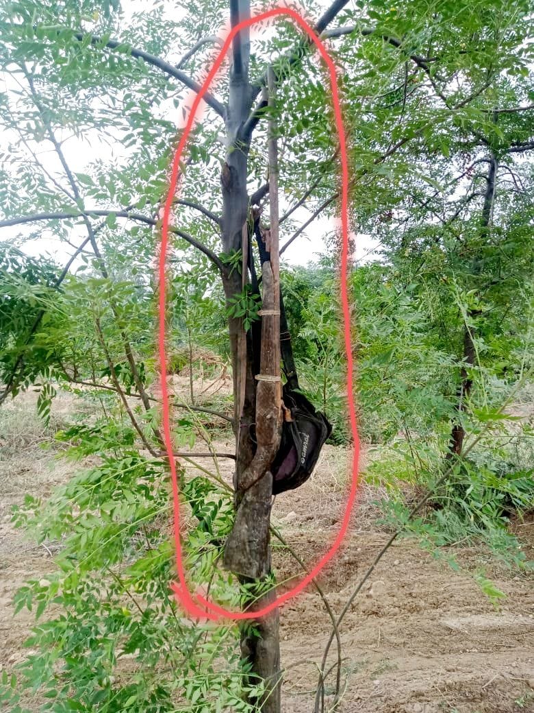 Unclaimed gun and suspicious bag found hanging on a tree, police engaged in investigation