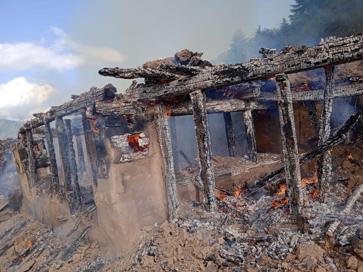 Three houses and cow sheds burnt to ashes in Saloni