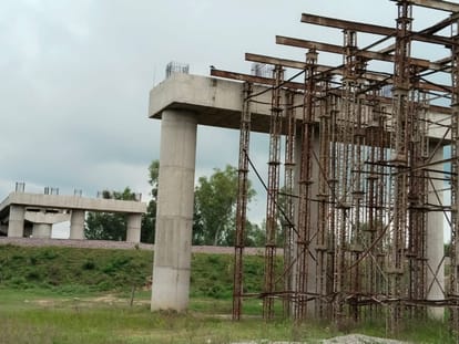 Due to non-completion of construction of overbridge, there is a hindrance in filling the bypass.