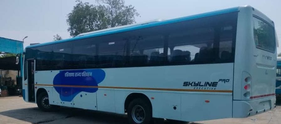 The first single door AC bus reached Hisar depot will have longer seats.