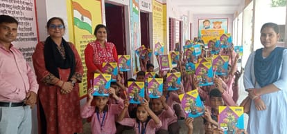 Copy pens distributed to students in school