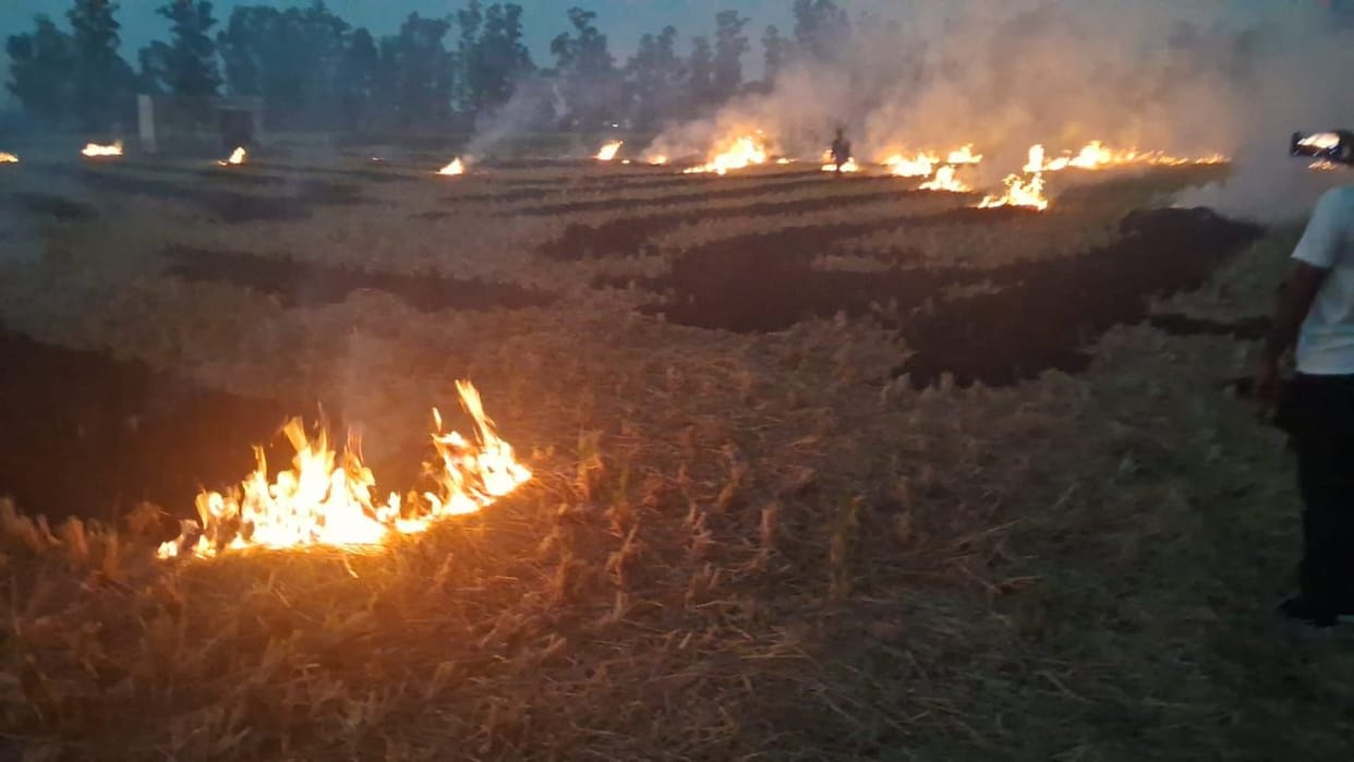 Two farmers who burnt stubble were fined Rs 2,500 each.