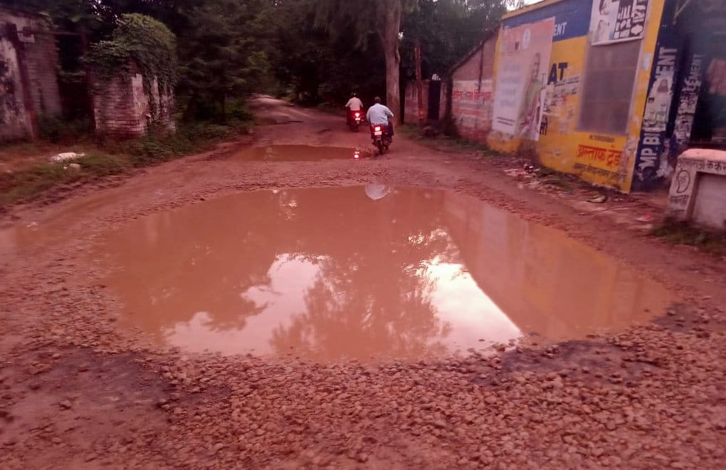 Potholes of three feet each on the road due to movement of heavy vehicles