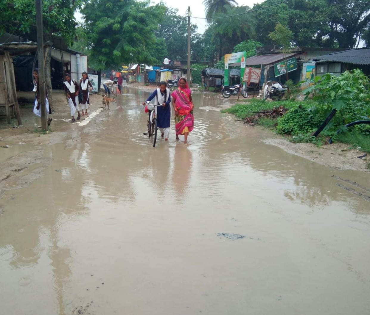 Road turned into pond