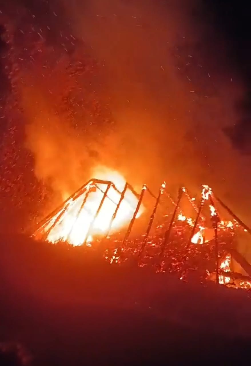 Three storey slate clad house burnt to ashes in Bakhtapur, people saved their lives by running away