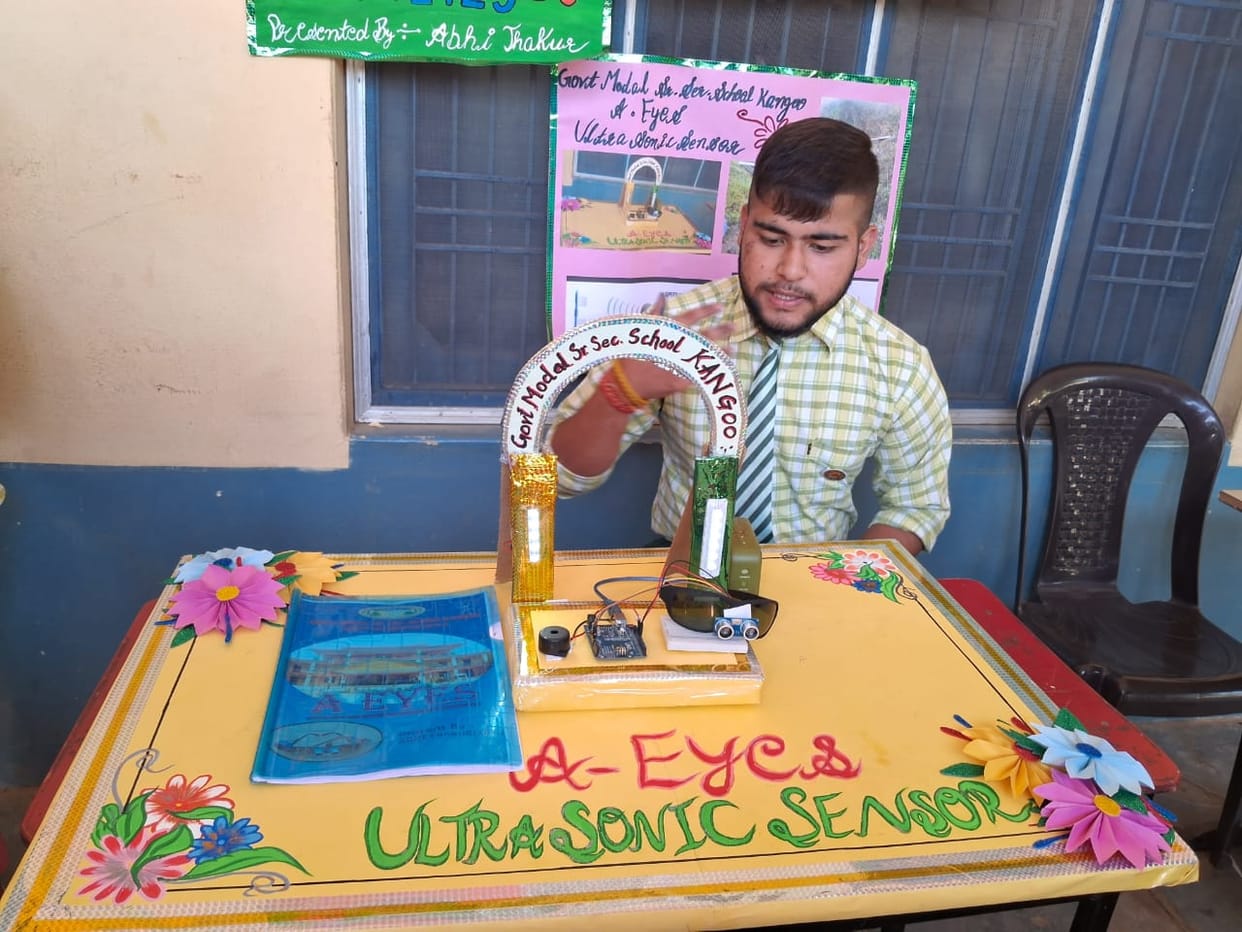Student made ultrasonic sensor glasses for the blind