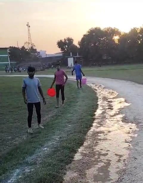 Dust hinders athletes in Kashipur Stadiam