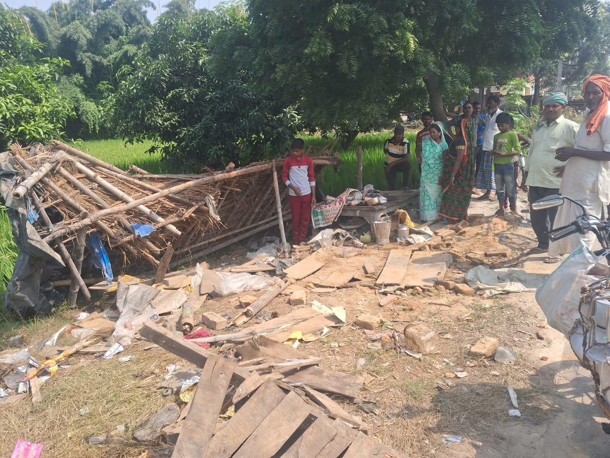 Car rammed into tea shop due to tire burst