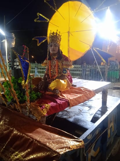 Shiv procession with musical instruments in Puranpur