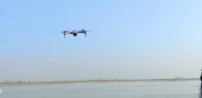 Villagers conducted survey of the river with drone