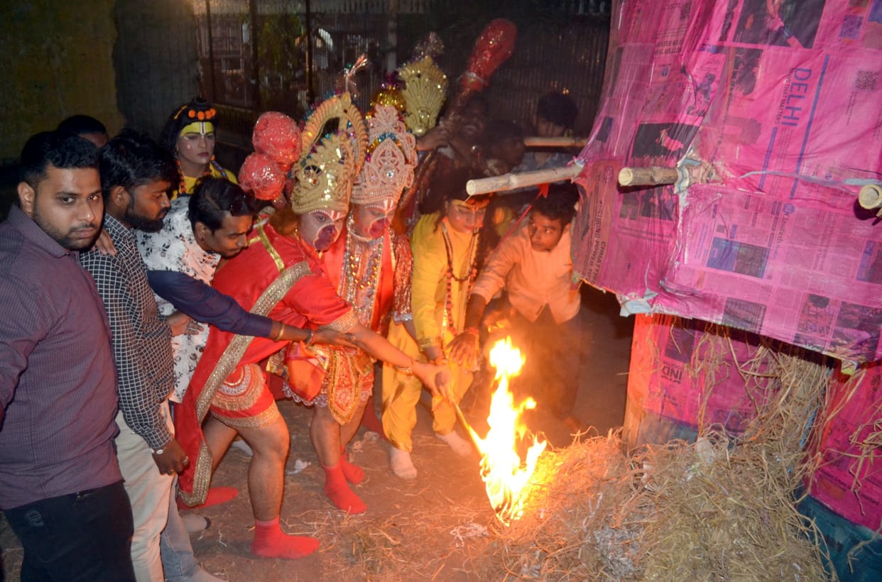 Effigies of arrogant Ravana, Kumbhakarna and Meghnad were burnt