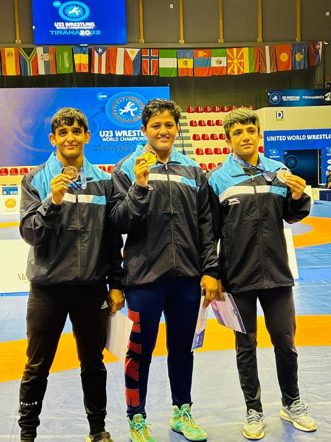 Ritika won gold, Neha won silver and Nitika won bronze medal.