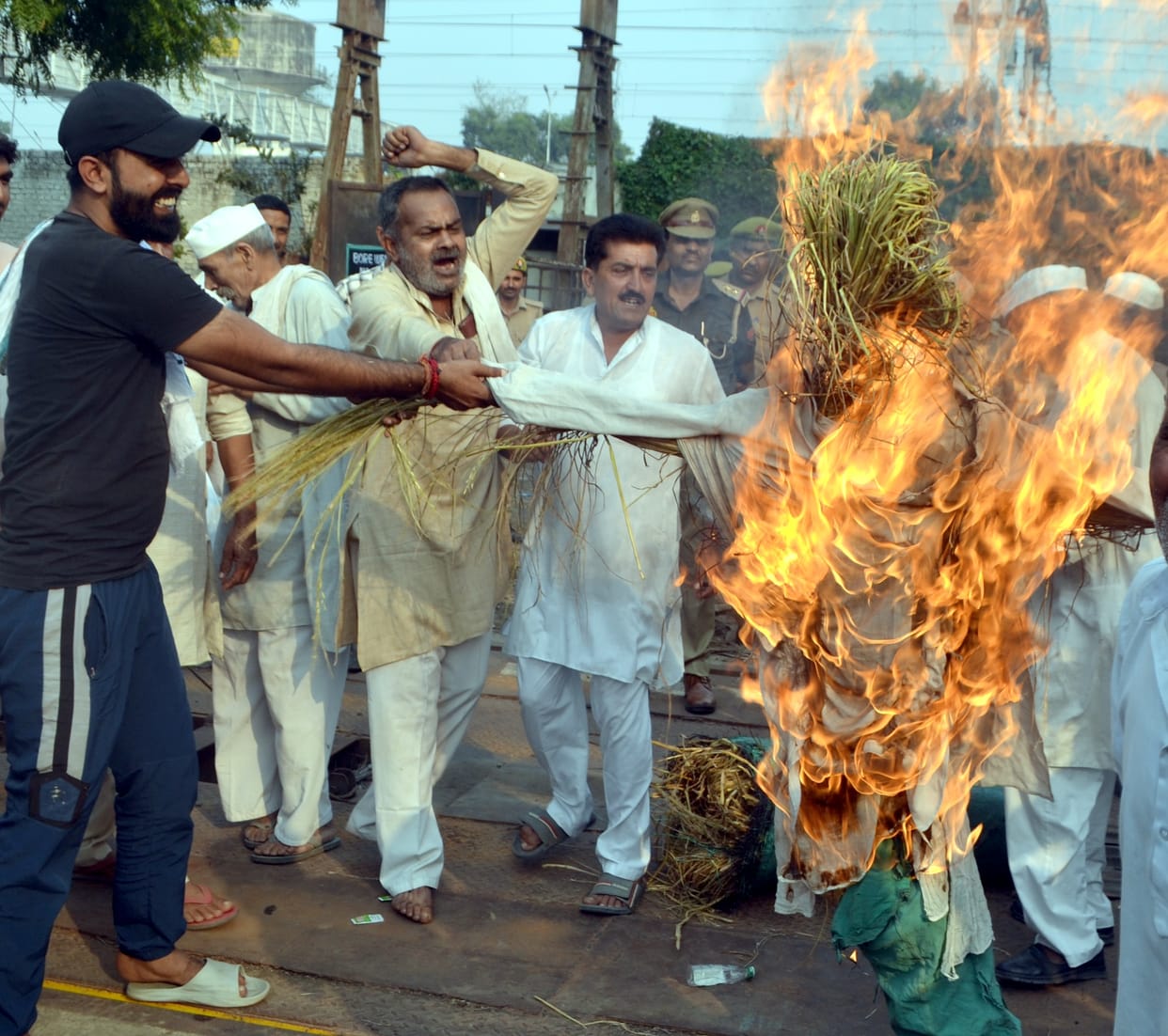 Farmers burnt the effigy of the managing director of the mill