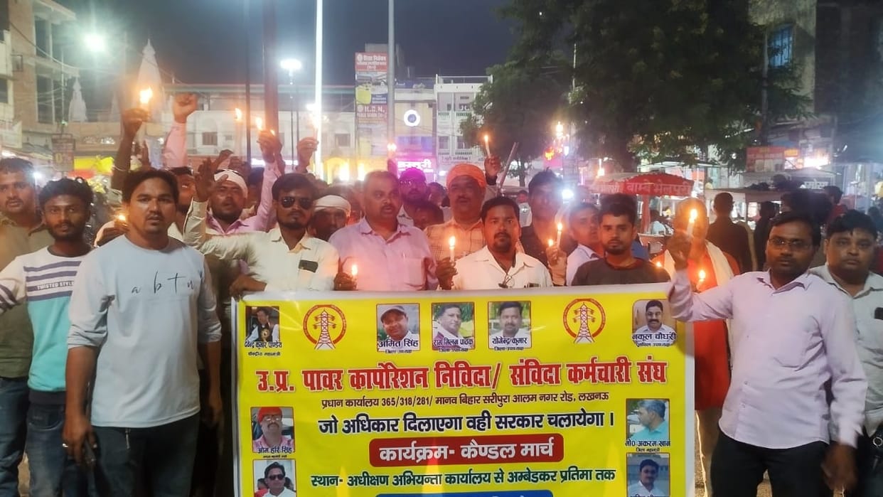 Contract electrical workers took out a candle march