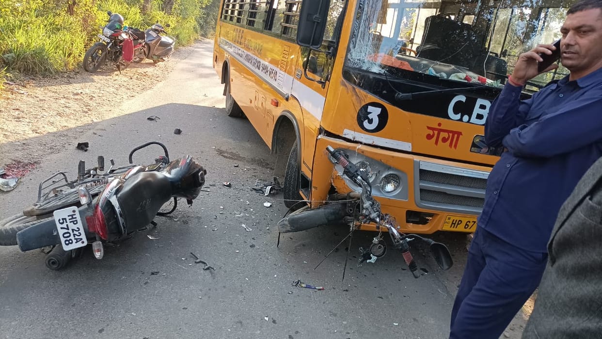 Bike rider injured in collision with school bus, referred to PGI