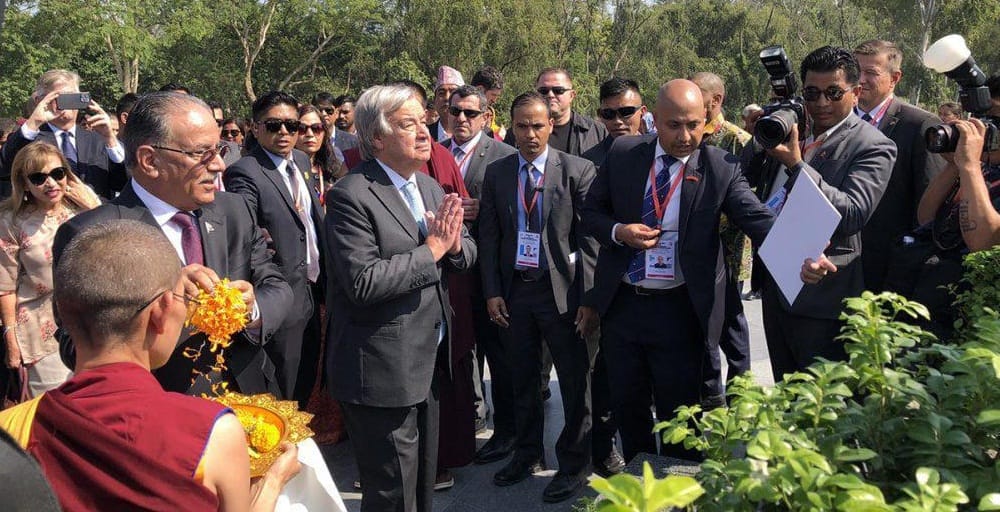 UN Secretary General reaches Lumbini, birthplace of Buddha
