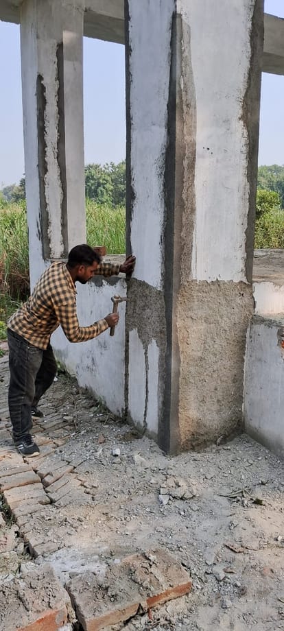 When questions were raised on quality, the contractor started breaking the plaster.