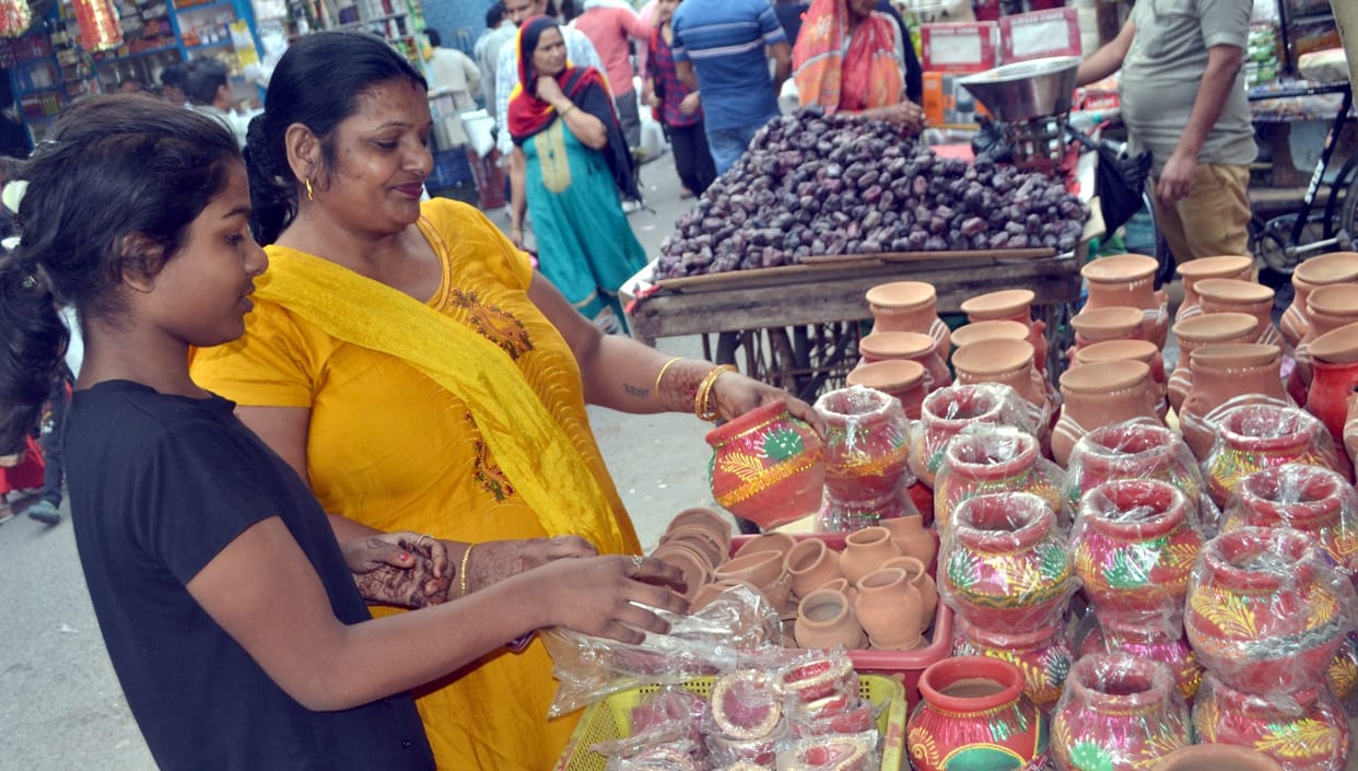 Crowd of customers in the markets regarding Ahoi Ashtami