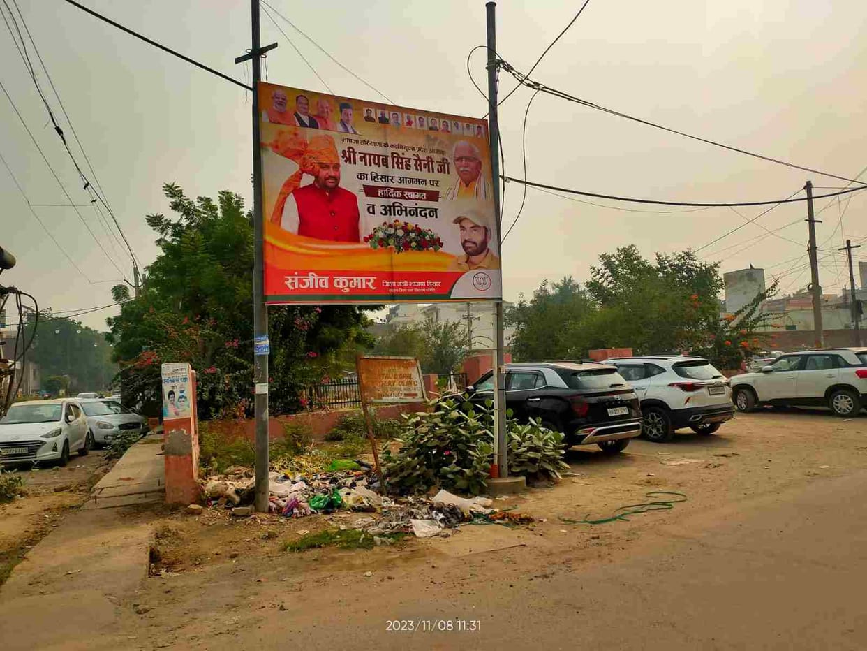 Wherever the pole was visible, posters and hoardings were hung there