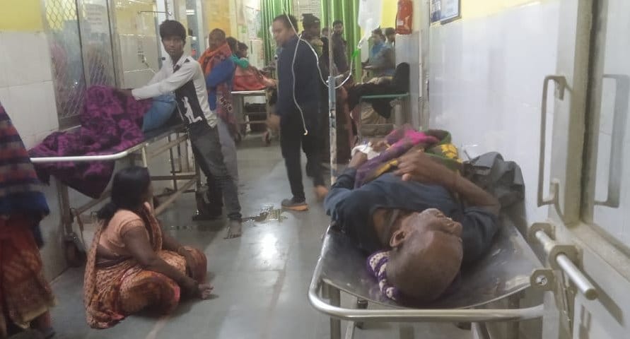 Patients being treated on stretchers