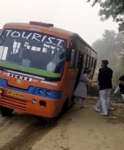 School bus saved from overturning while trying to escape from police