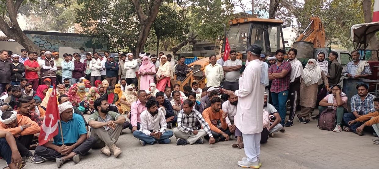 Contract cleaning workers staged a protest by taking out a procession