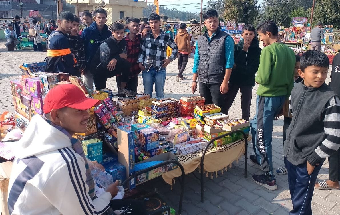 Decorated firecracker shops in Goralchaud and Jawahar Park