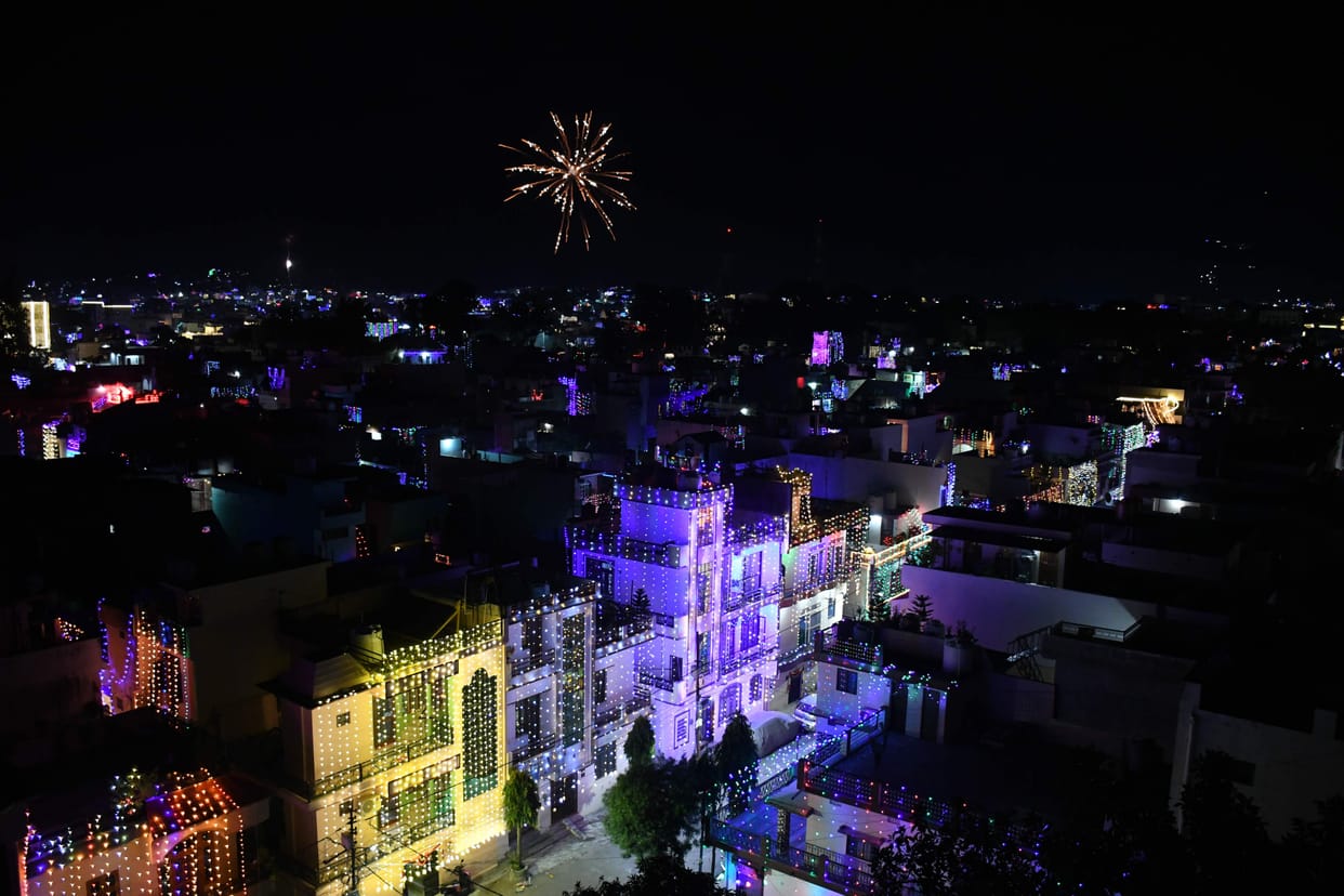 City illuminated on Diwali