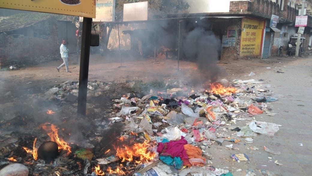 Garbage was not collected for a month and then it was set on fire.