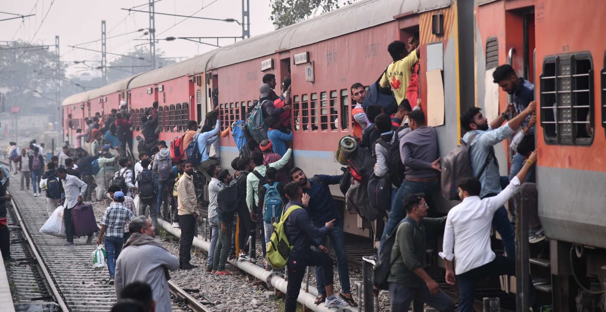 Struggle to board the train