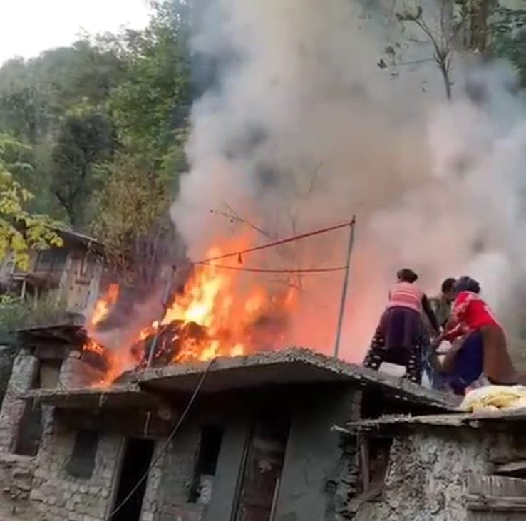5 cowsheds and three and a half thousand bundles of grass burnt to ashes