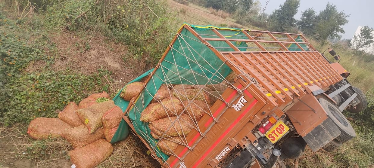 DCM carrying peas overturned