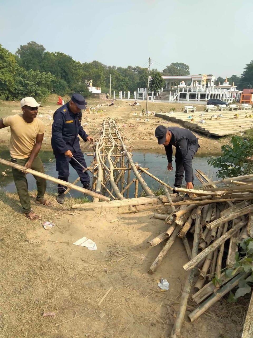 Nepal administration demolished the bamboo bridge built on Noman's Land.