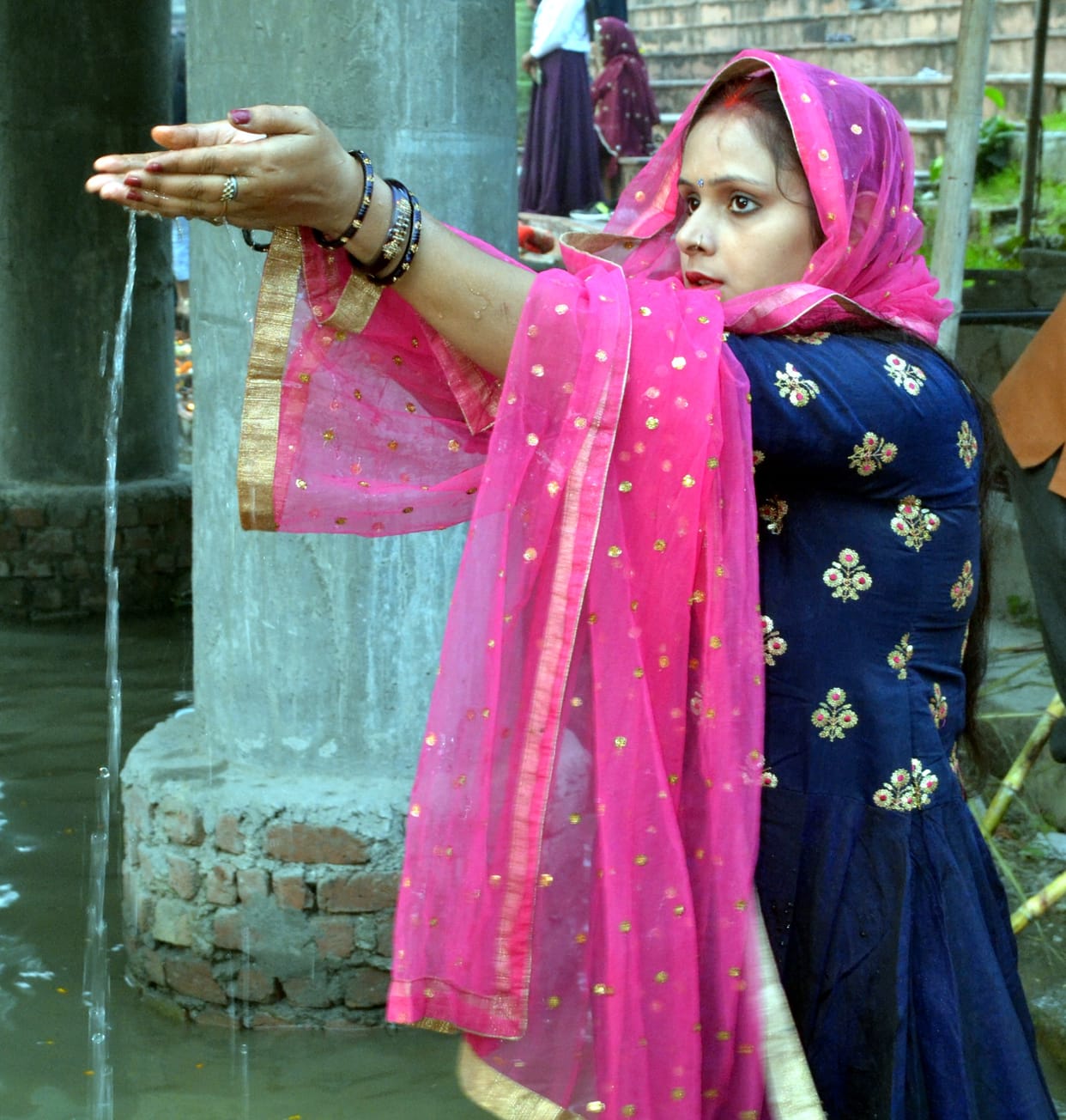 Devotees offered prayers to the rising sun