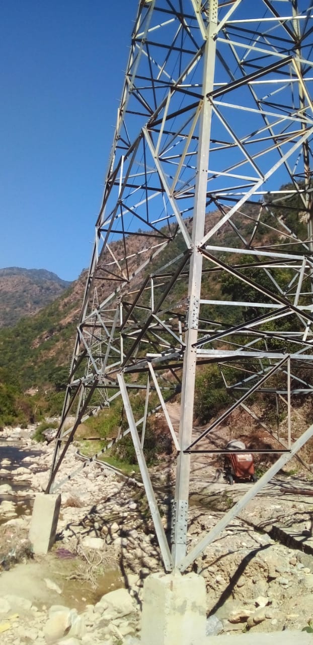 Pitkul has erected a high tension tower on the banks of Hanwal river.