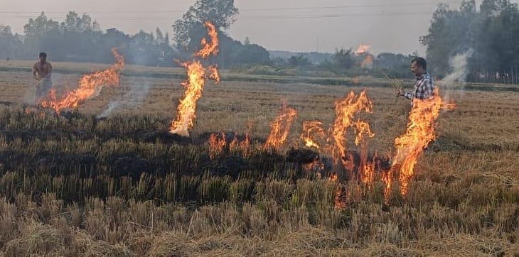 Lots of burning straw, the wind getting black