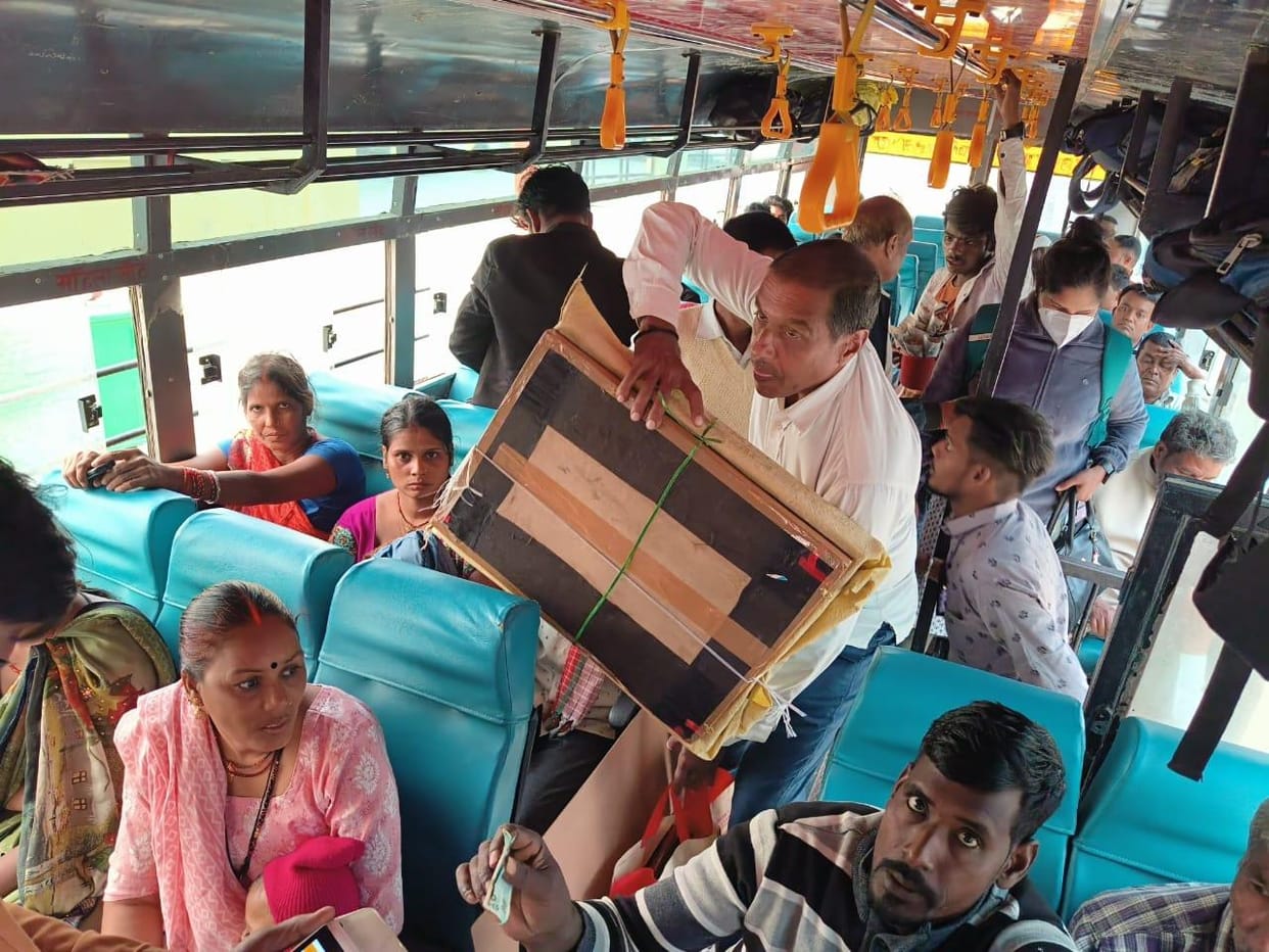 Passengers have to travel standing in the bus