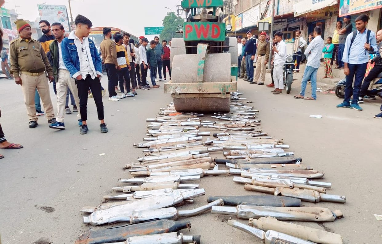 Police fired road roller on 400 illegal silencers