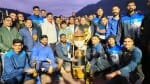 भीमताल में वॉलीबाल प्रतियोगिता में विजेता टीम ट्रॉफी के साथ।
