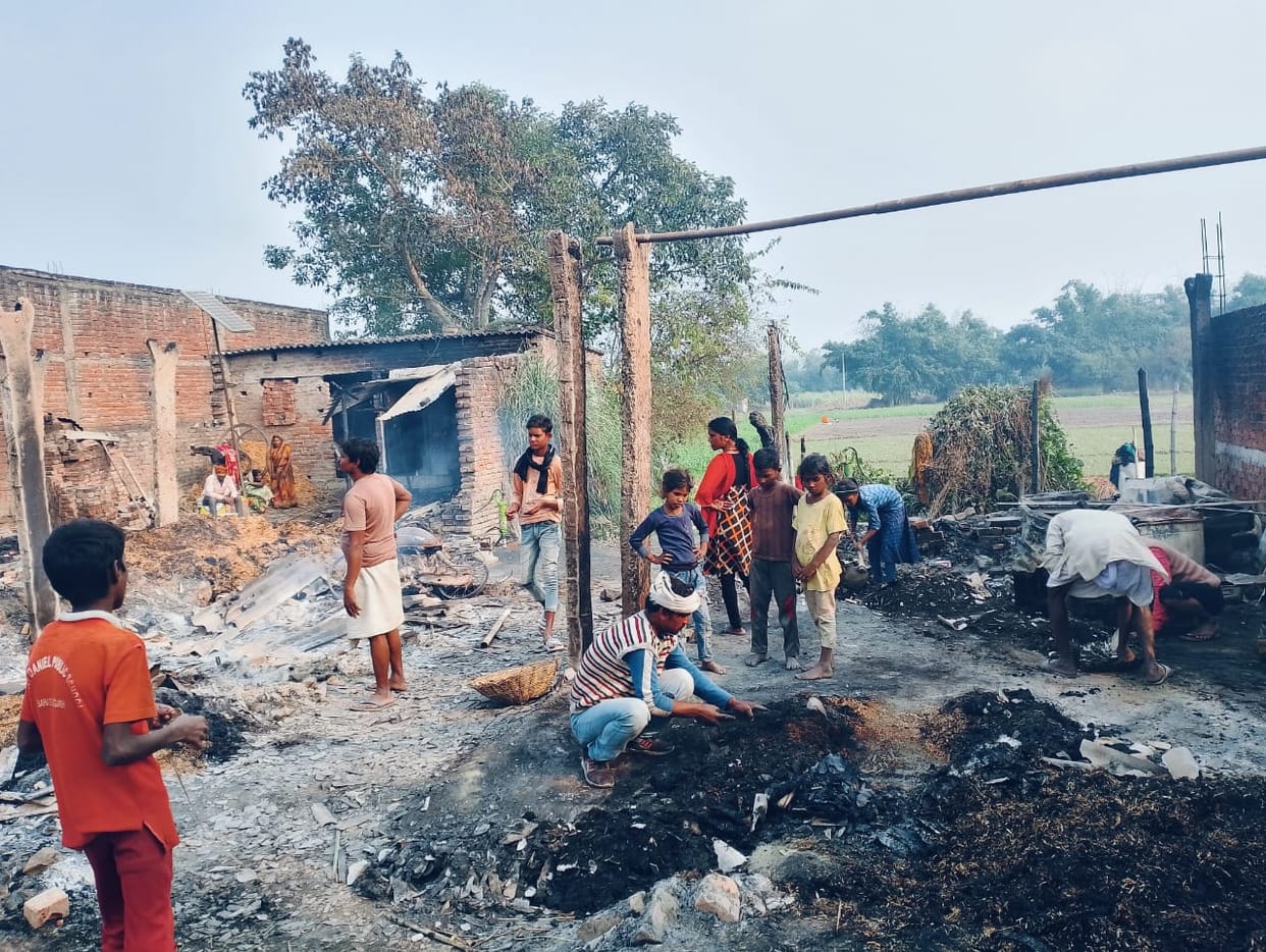Six huts burnt in fire, one calf and 26 goats died due to scorching
