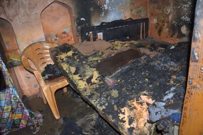 Fire in room with incense, woman scorched