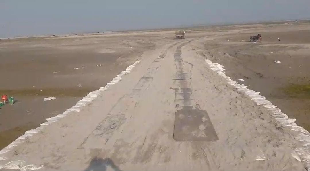 The road is being built from the sand of Sharda river, then the third bridge will be built.