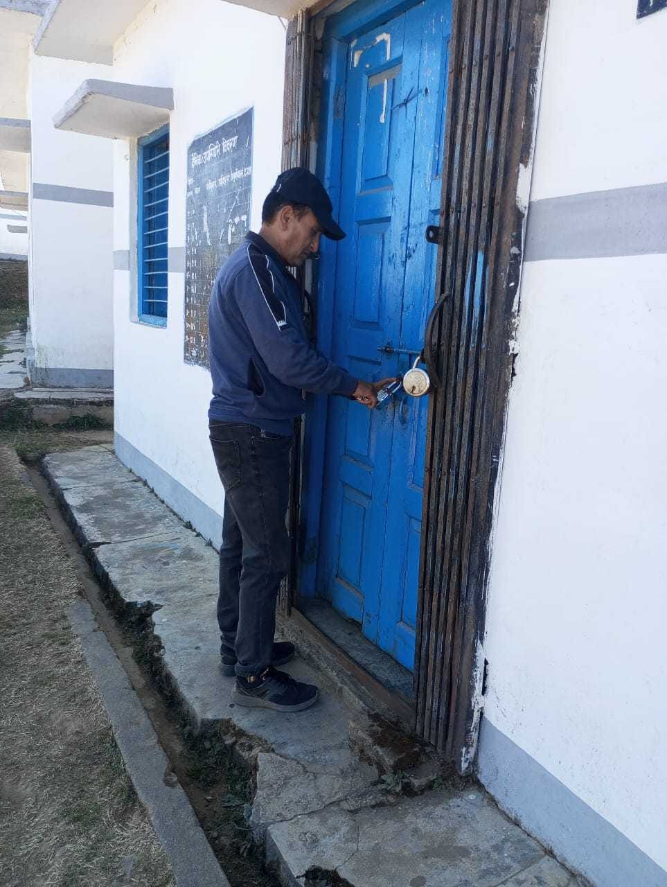 Here students are ringing bells, teachers are opening locks of rooms...